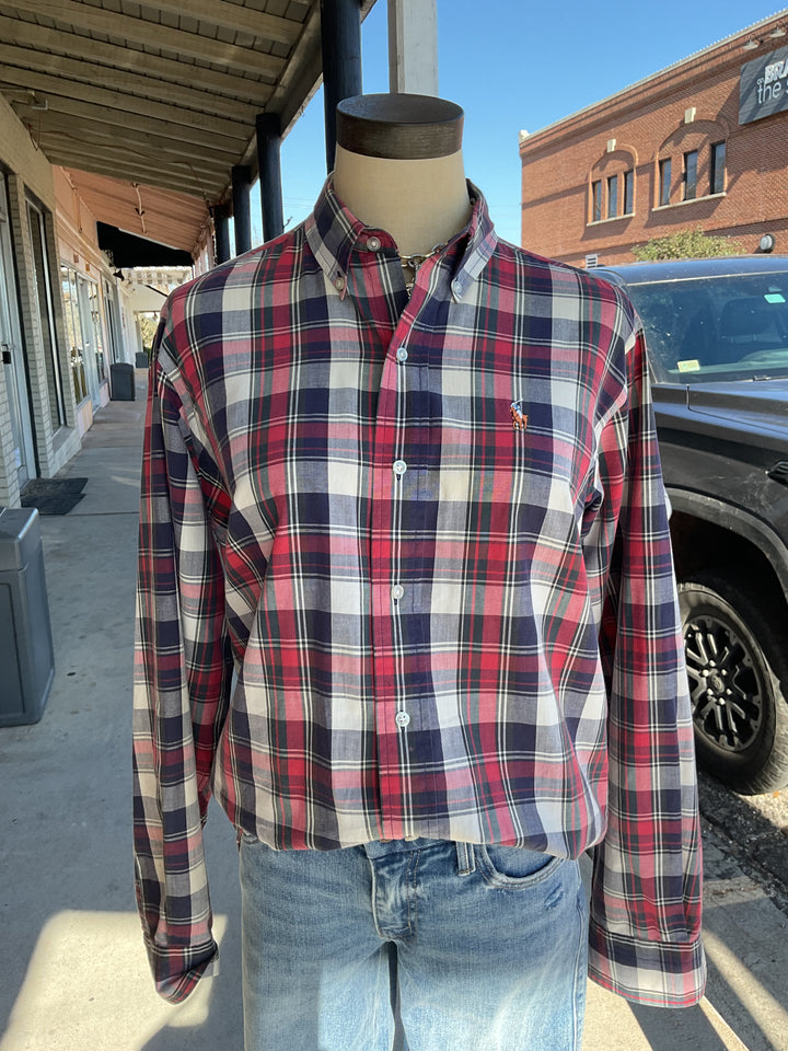 Thrifted-Ralph Lauren Navy/Red Plaid Button Down