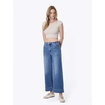High Rise Double Cuffed Baggy Wide Jeans
