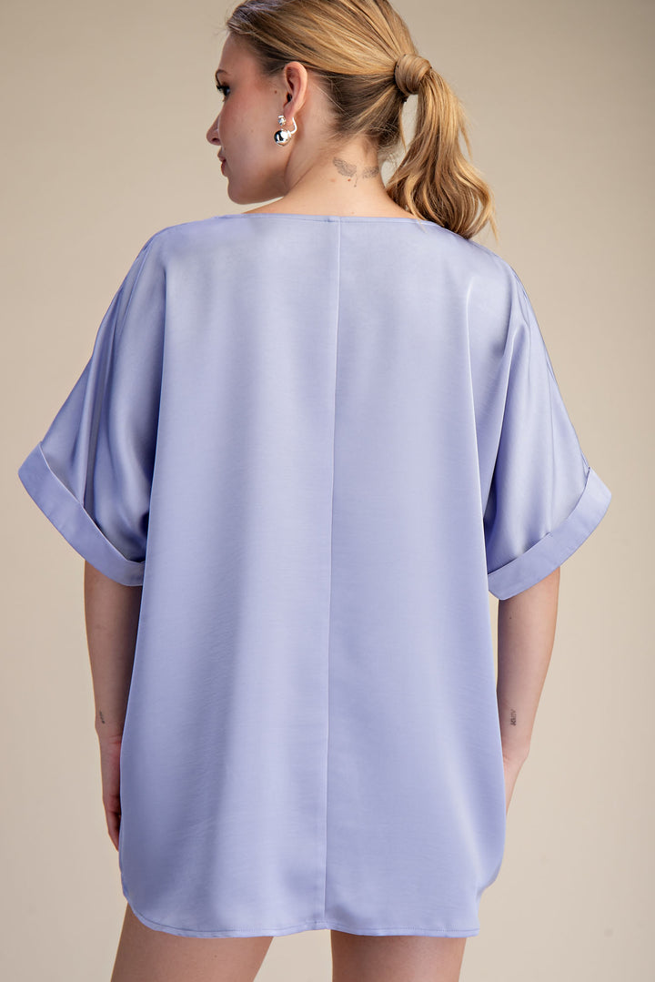 Boat Neck Cuffs Sleeve Oversized Top