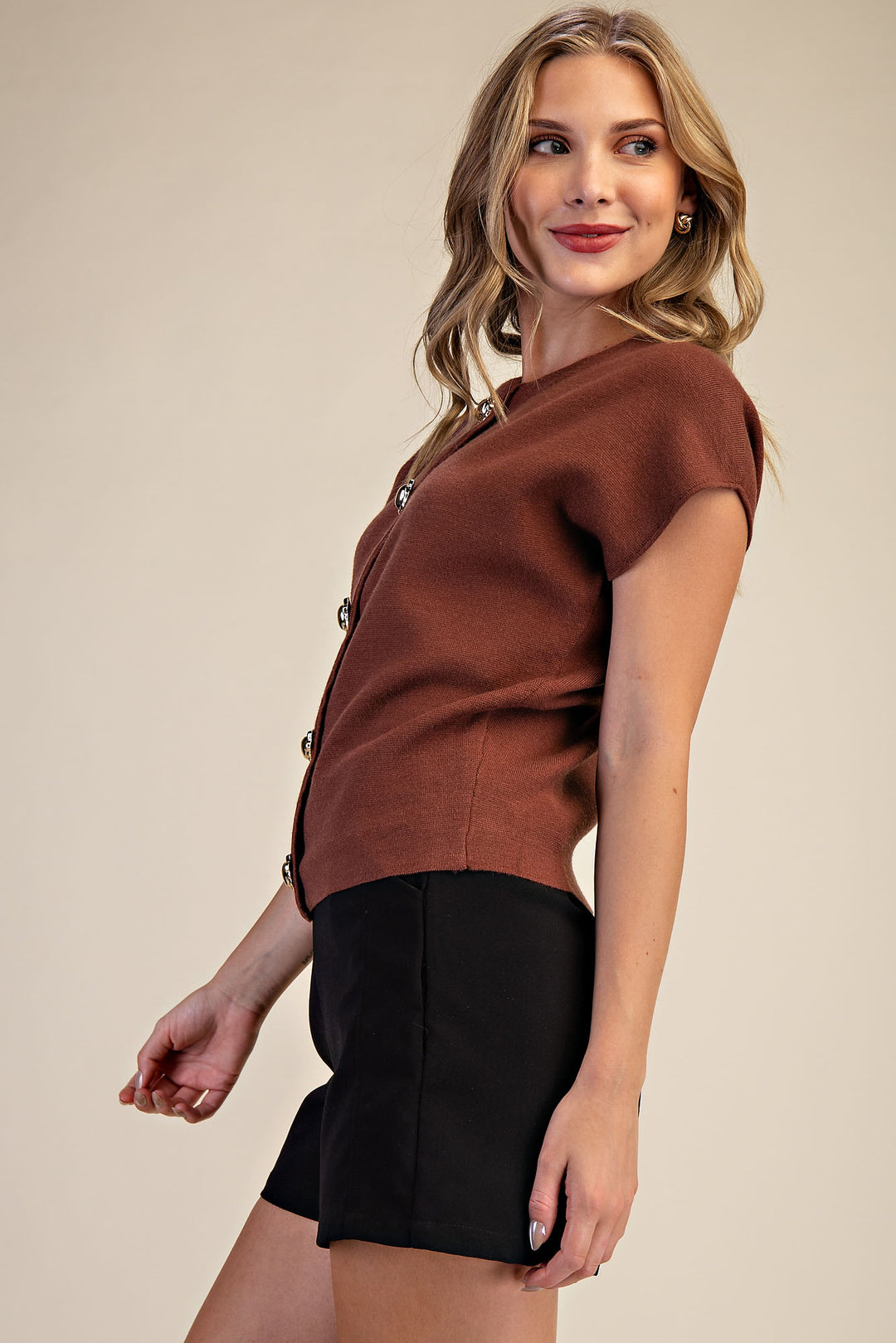 Dropped Shoulder Heart Button Detail Sweater