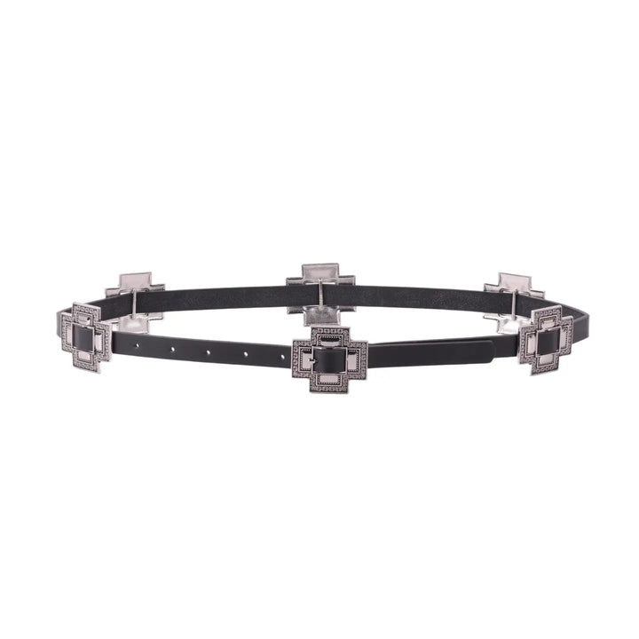 Leather Belt with Cross Shaped Conchos
