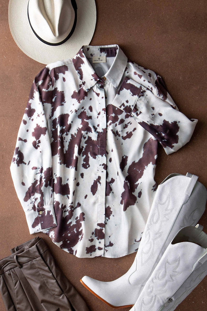 Cowhide Print Western Button Down Shirt