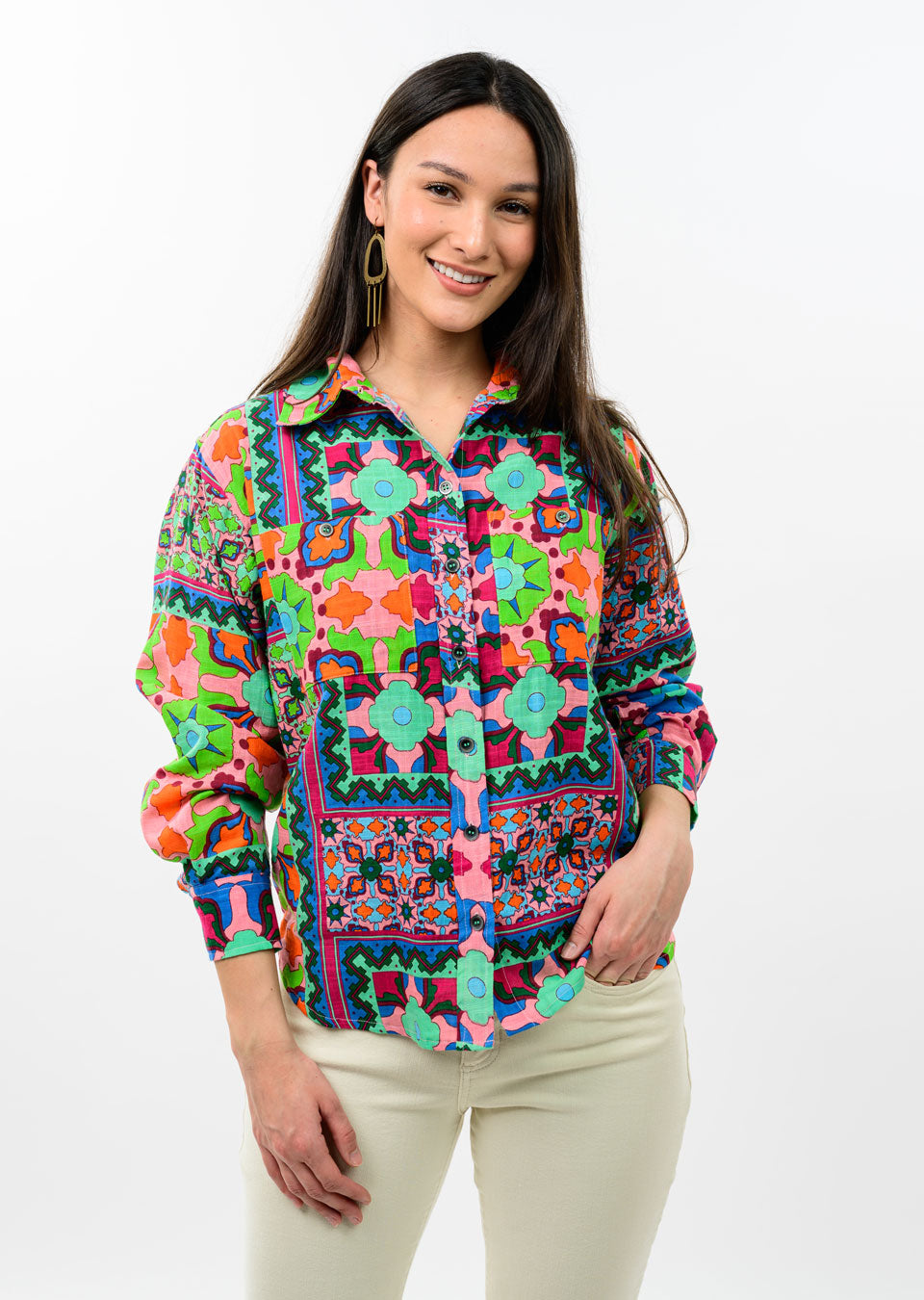 Print Patch Camp Shirt-Ivy Jane