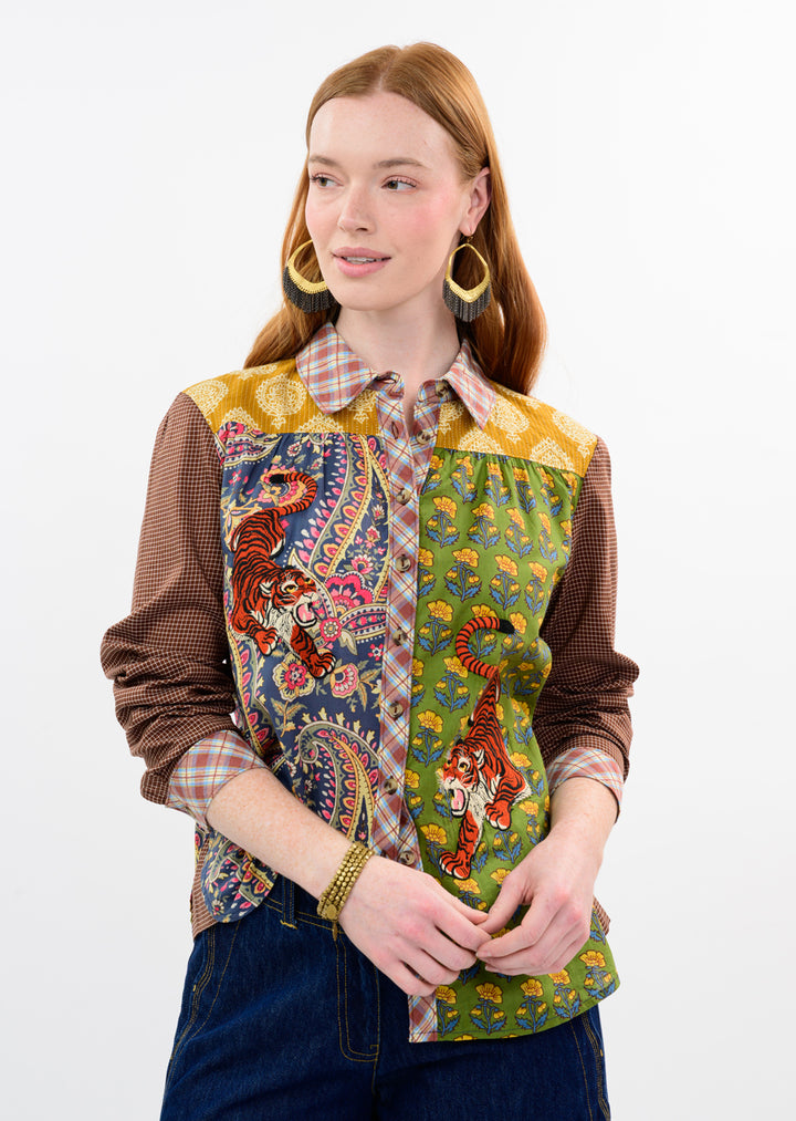 Tiger  Embroidered Patch Shirt by Ivy Jane
