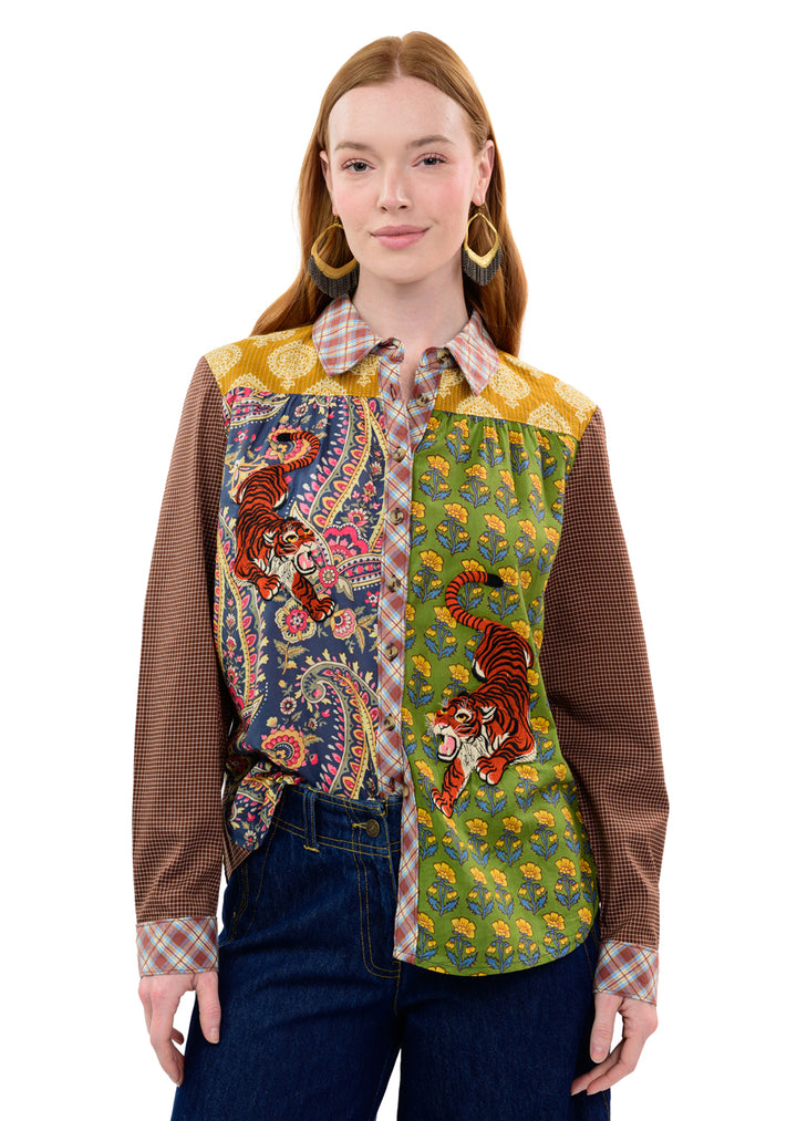 Tiger  Embroidered Patch Shirt by Ivy Jane