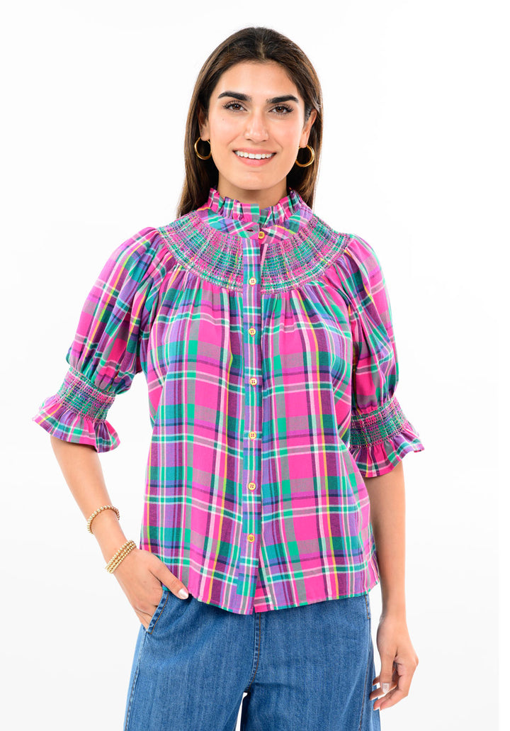 Plaid Smocked Yoke Blouse by Ivy Jane