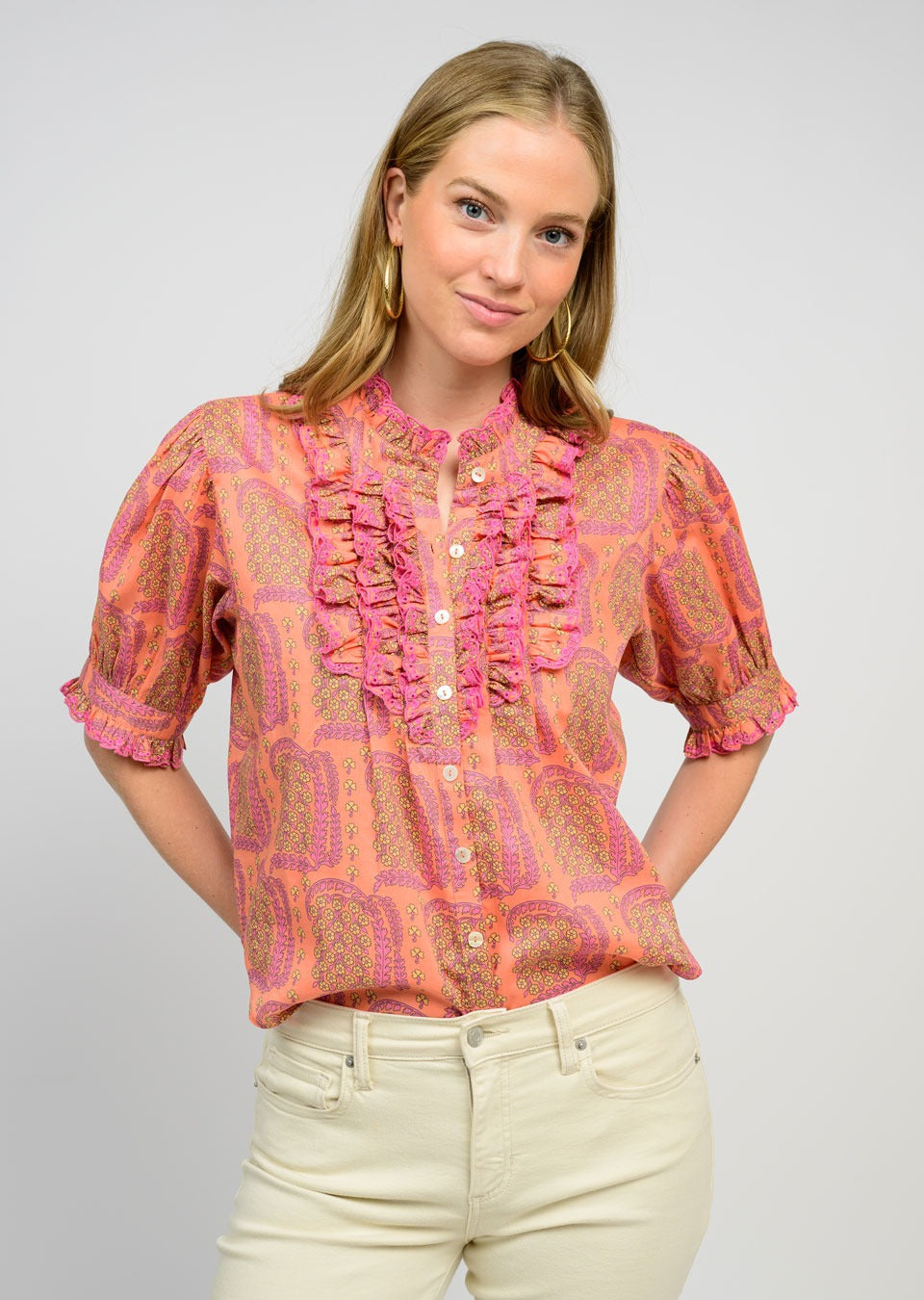 Eyelet Ruffled Shirt by Ivy Jane