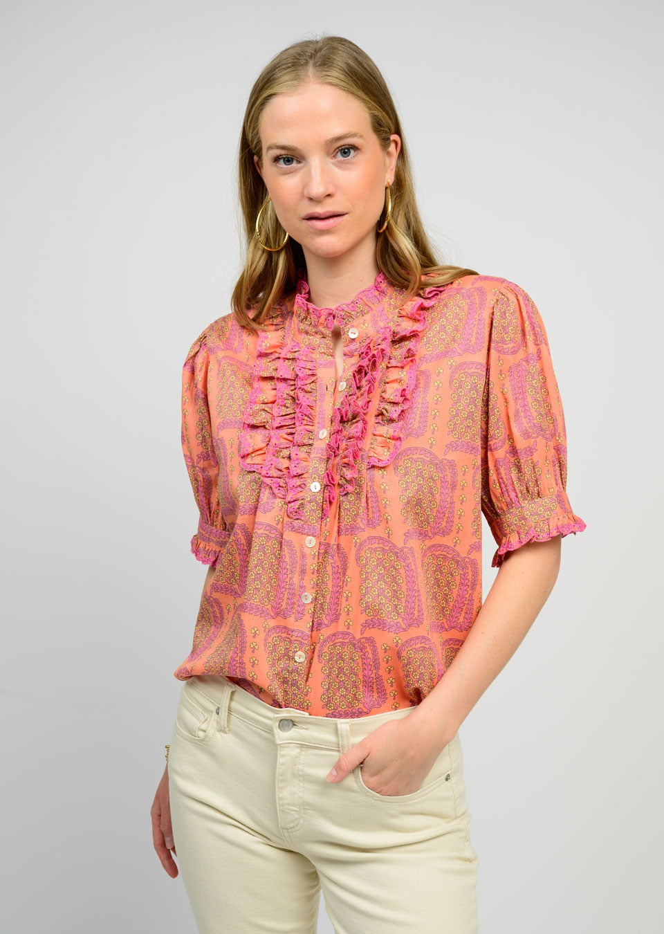 Eyelet Ruffled Shirt by Ivy Jane