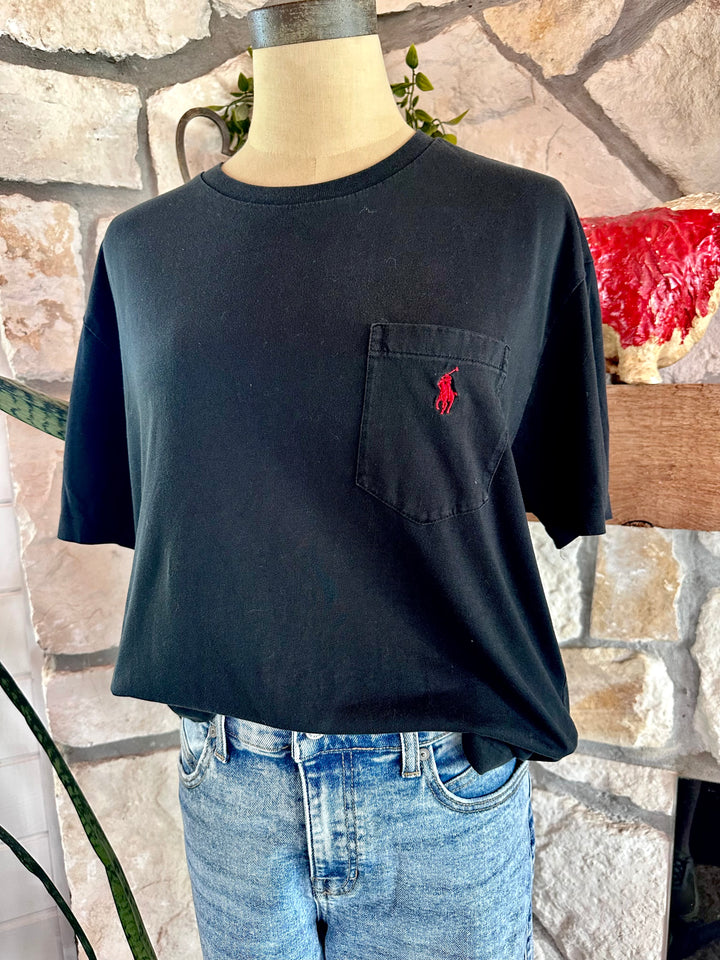 Thrifted - Black Ralph Lauren Pocket Tee- Men’s Medium