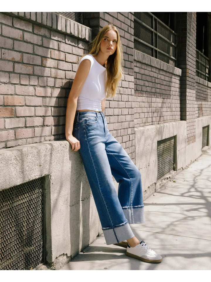 90's Vintage Super High Rise Cuffed Flare Jeans