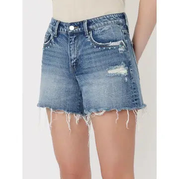 Mid Rise Studded Front Pocket A Line Shorts