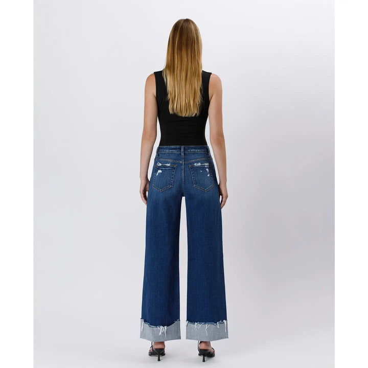 High Rise Cuffed Baggy Wide Jeans