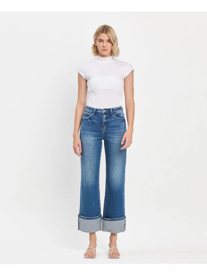 90's Vintage Super High Rise Cuffed Flare Jeans