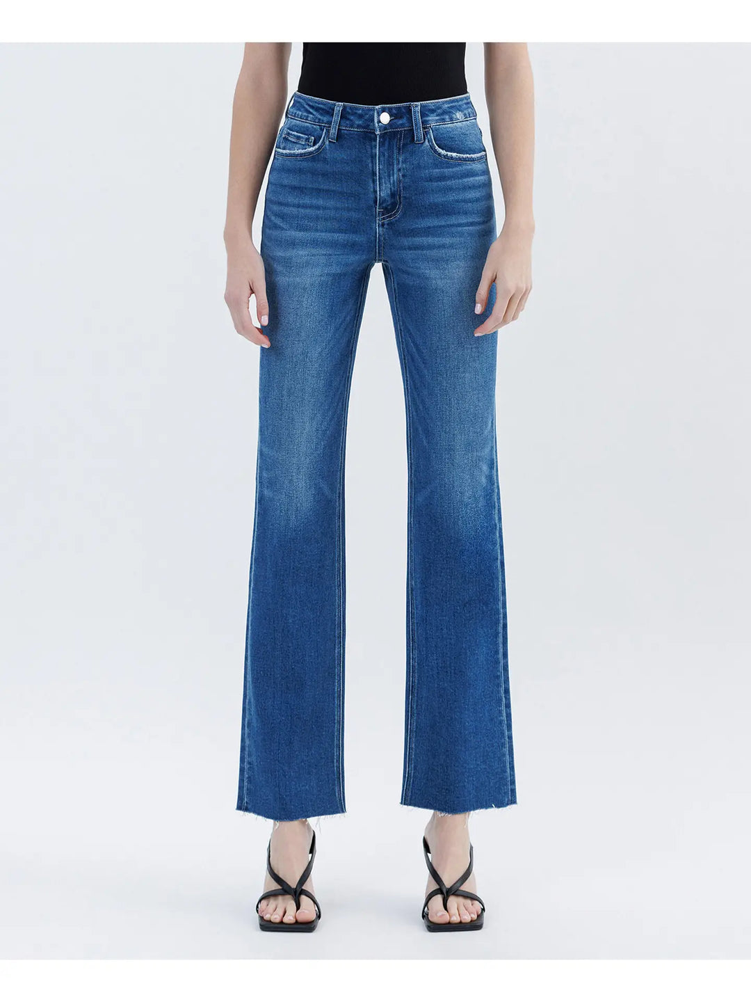 High Rise Clean Cut Raw Hem Straight Jeans