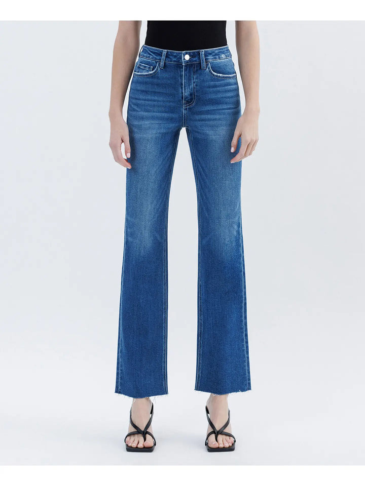 High Rise Clean Cut Raw Hem Straight Jeans