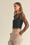 Long Sleeve Lace Fabric with Lining Insert Top