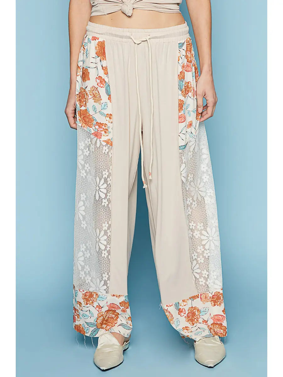 Soft Surroundings Superla Stretch Pull-On Egret Floral Straight Leg Pants  1X NEW