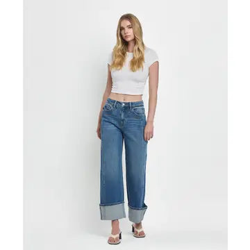 Super High Rise Cuffed Baggy Wide Jeans