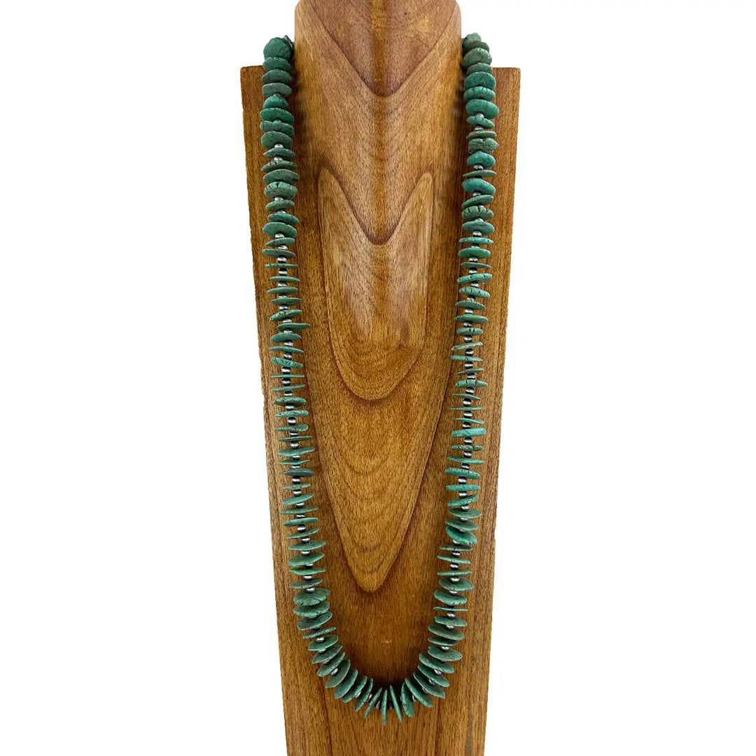 38-inch Nature Green Flat Stone Necklace