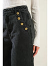 Button Side Washed Denim Pants