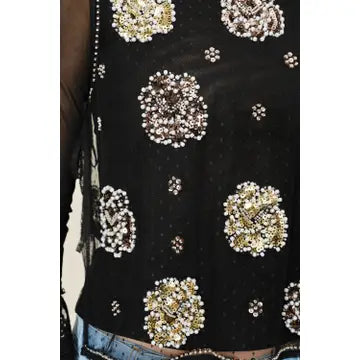 Beaded Mesh Layered Top