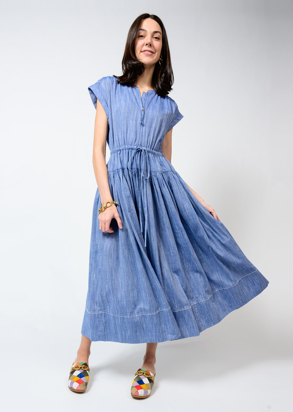 Chambray Zip Front Dress