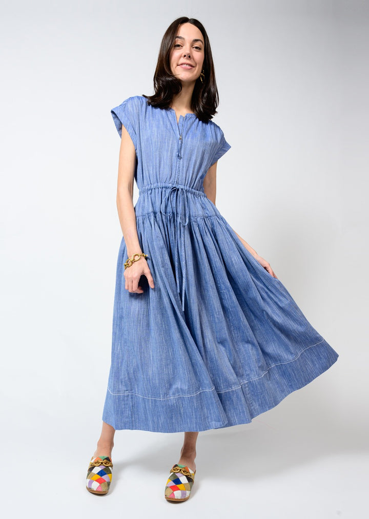 Chambray Zip Front Dress