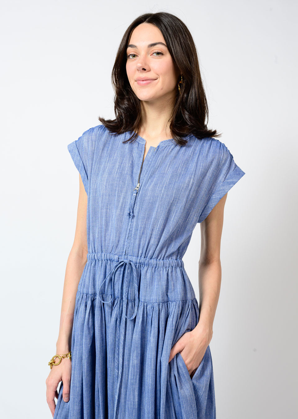 Chambray Zip Front Dress