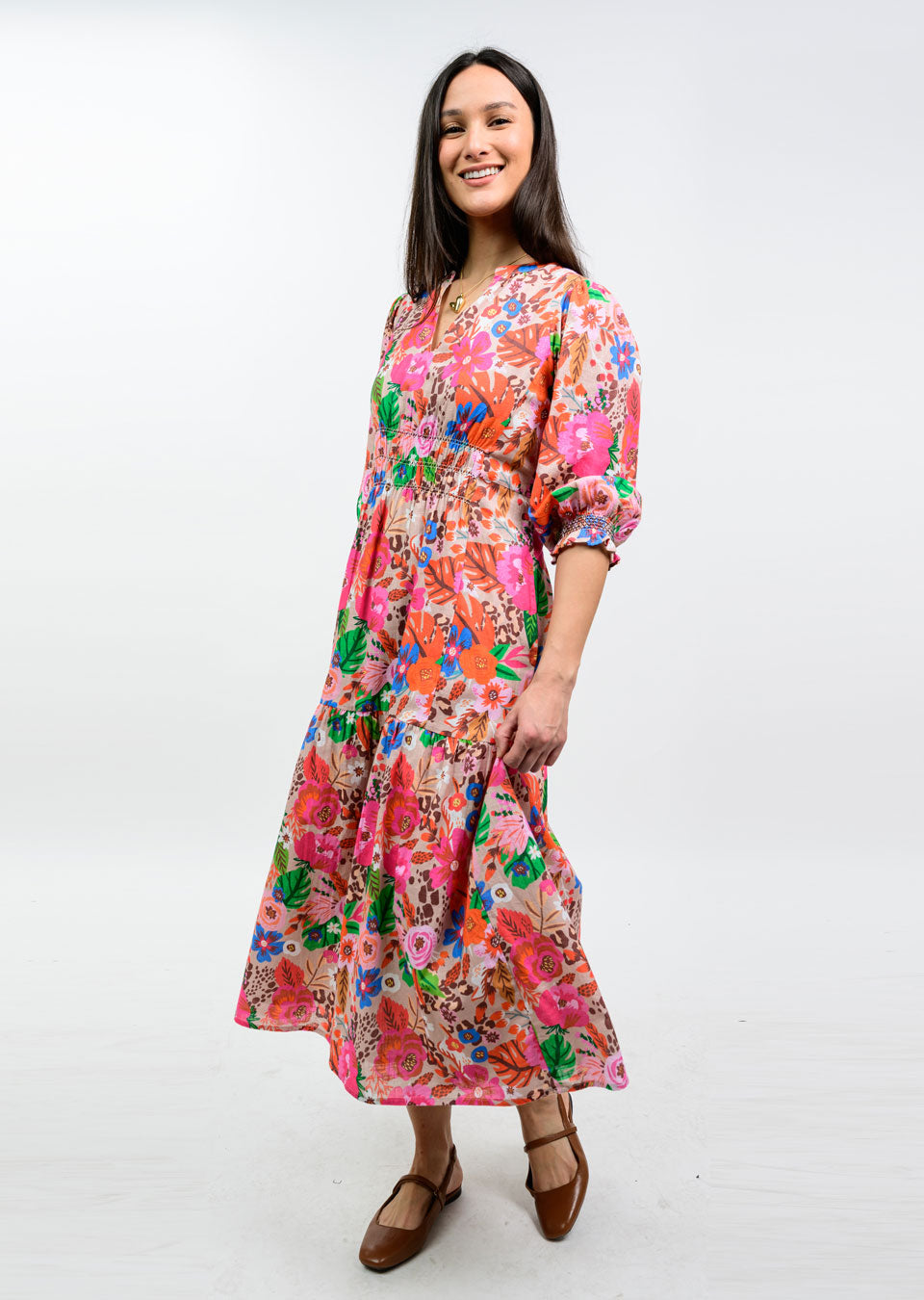 Floral Smocked Tiered Maxi Dress by Uncle Frank