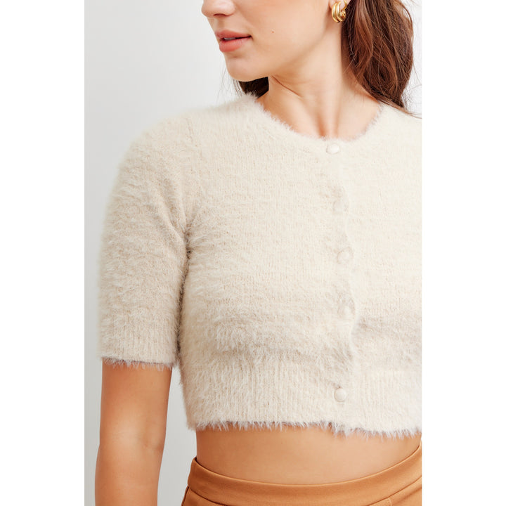 Soft Fuzzy Crop Sweater Cardigan