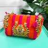 Orange and Pink Stripes Tiger Print Quilted Cosmetics Bag