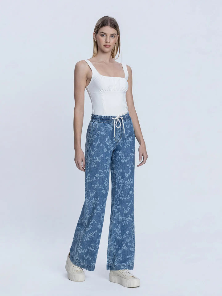 High Rise Floral Print Baggy Wide Leg Jeans