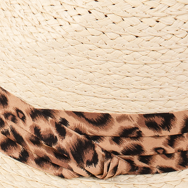 Leopard Band Straw Beige Sun Hat