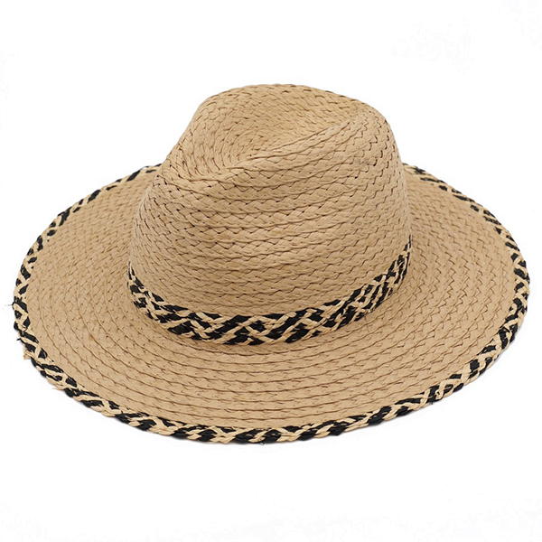 Straw Fedora Geometric Band Taupe Hat