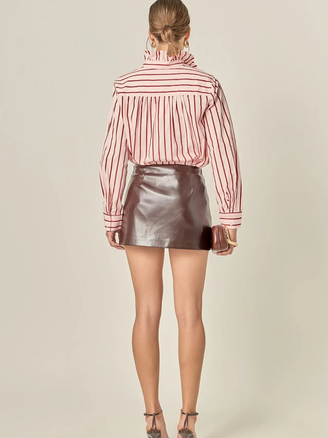 Ruffled Stripe Button-Up Shirt