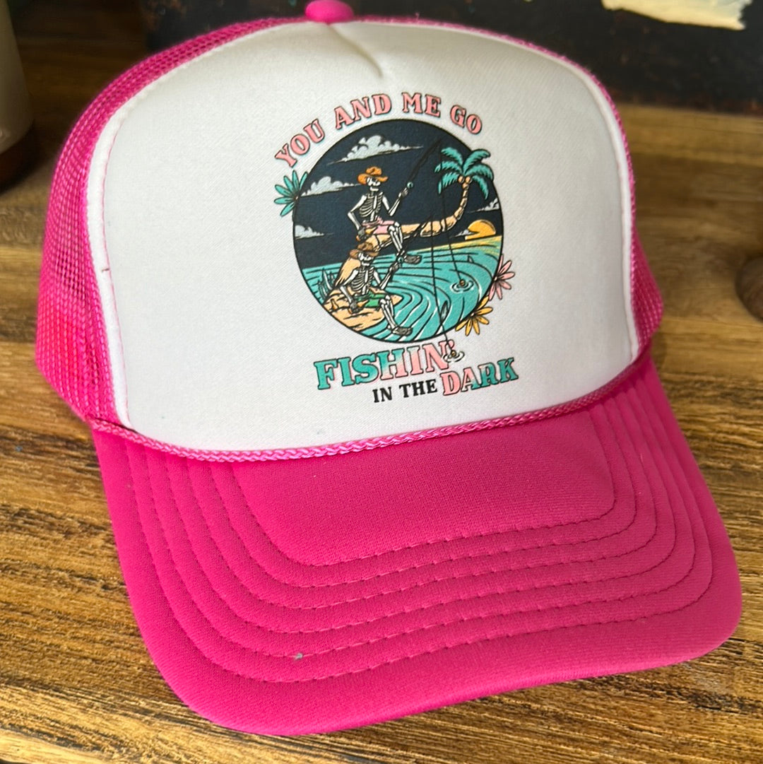 Fishin in the Dark Trucker Cap-Pink