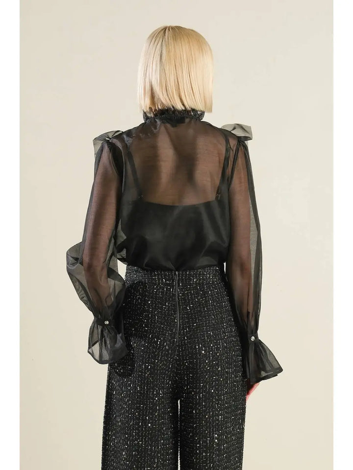 Jewel Button Ruffle Top