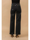 High Waisted Rhinestone Straight Cut Denim Jeans