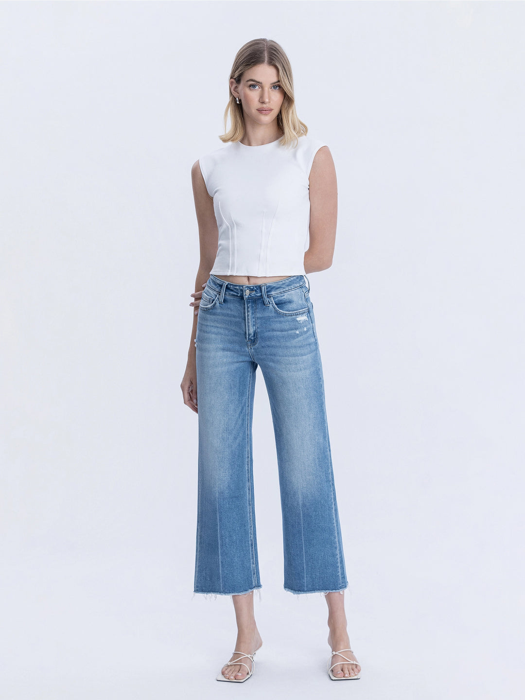 Cypress Raw Hem Crop Wide Leg Jeans