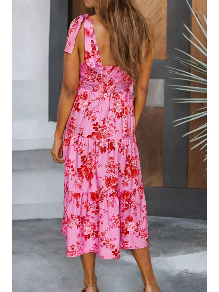 Shoulder Straps Tiered Floral Dress