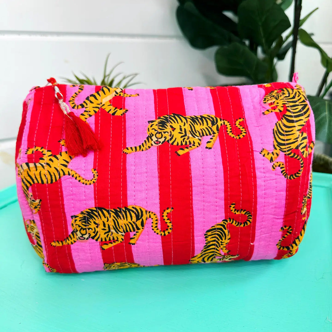 Pink/Red Tiger Quilted Cosmetic Bag