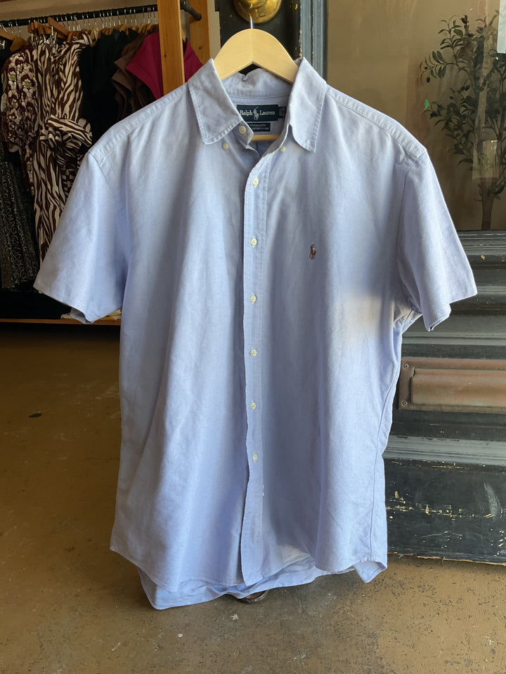 Thrifted-Blue Short Sleeve Button Down Ralph Lauren