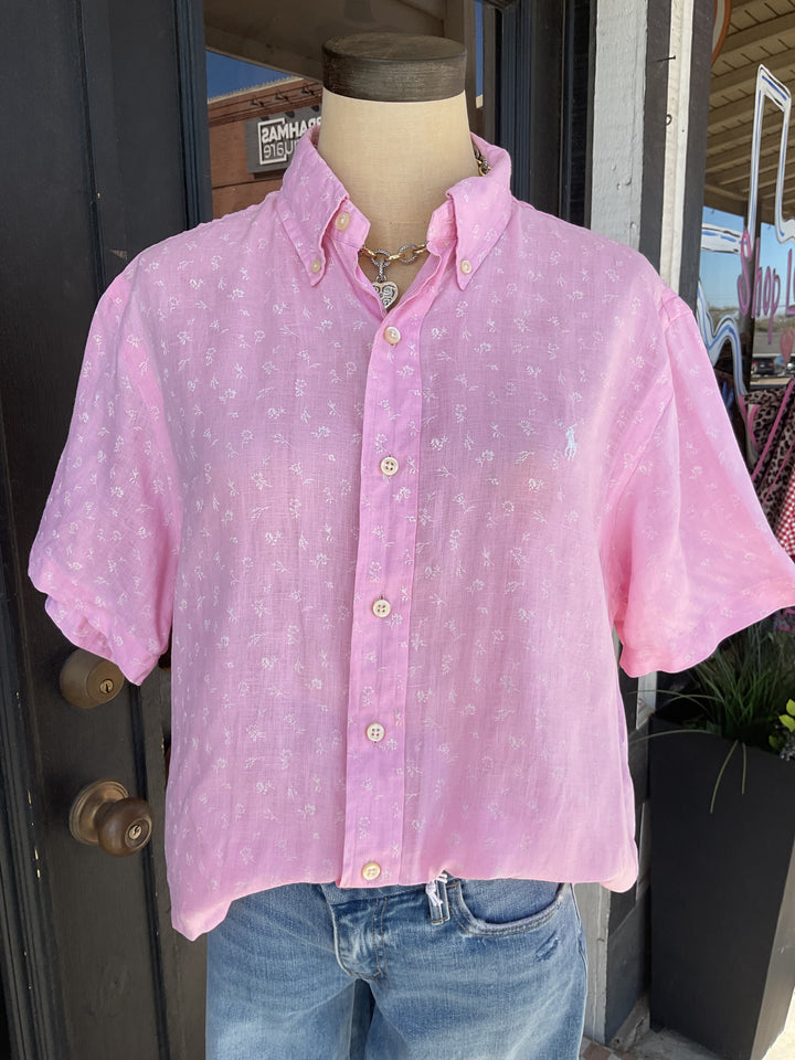 Thrifted-Floral Linen Ralph Lauren Button Down