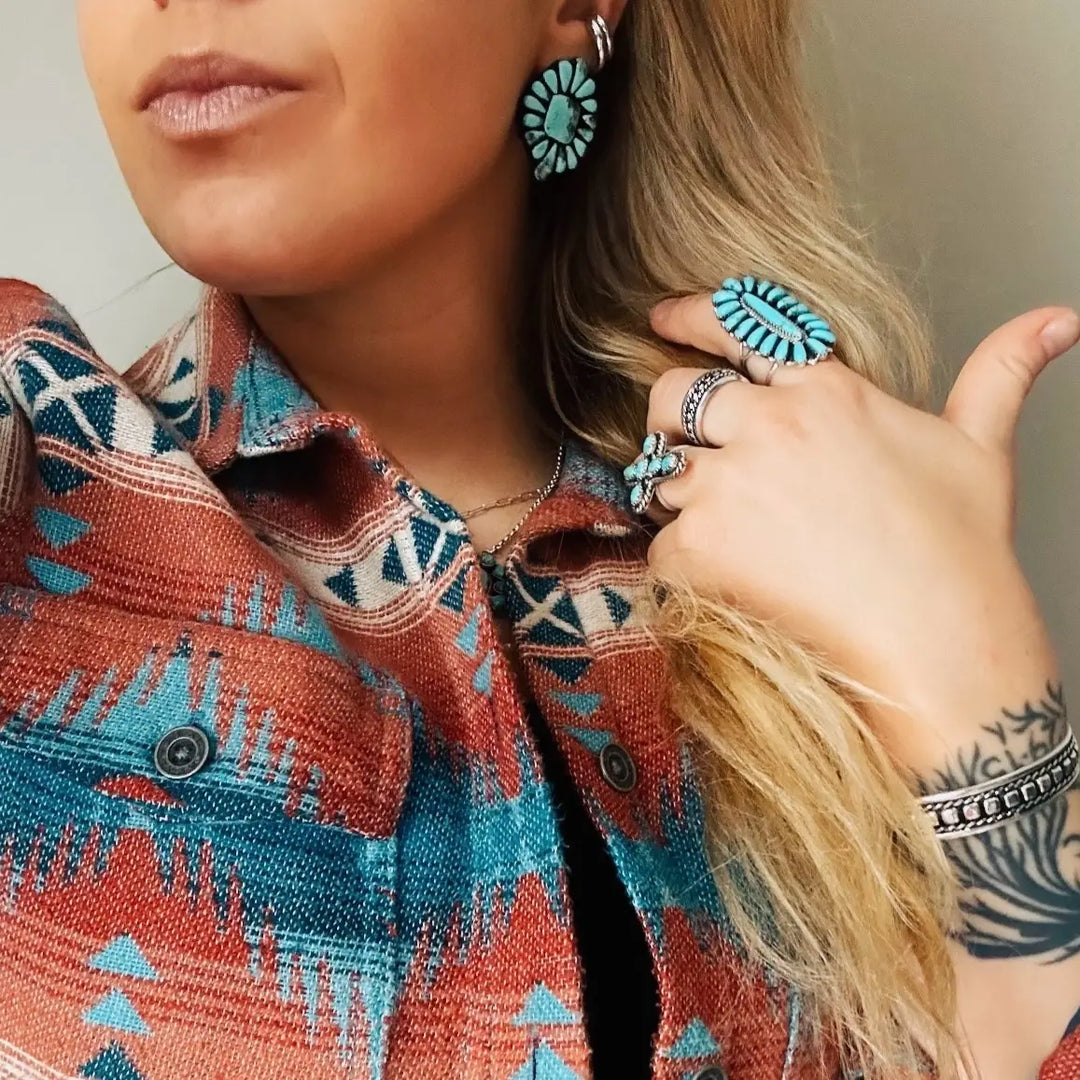 Turquoise Stud Earrings, Lightweight Clay Earrings