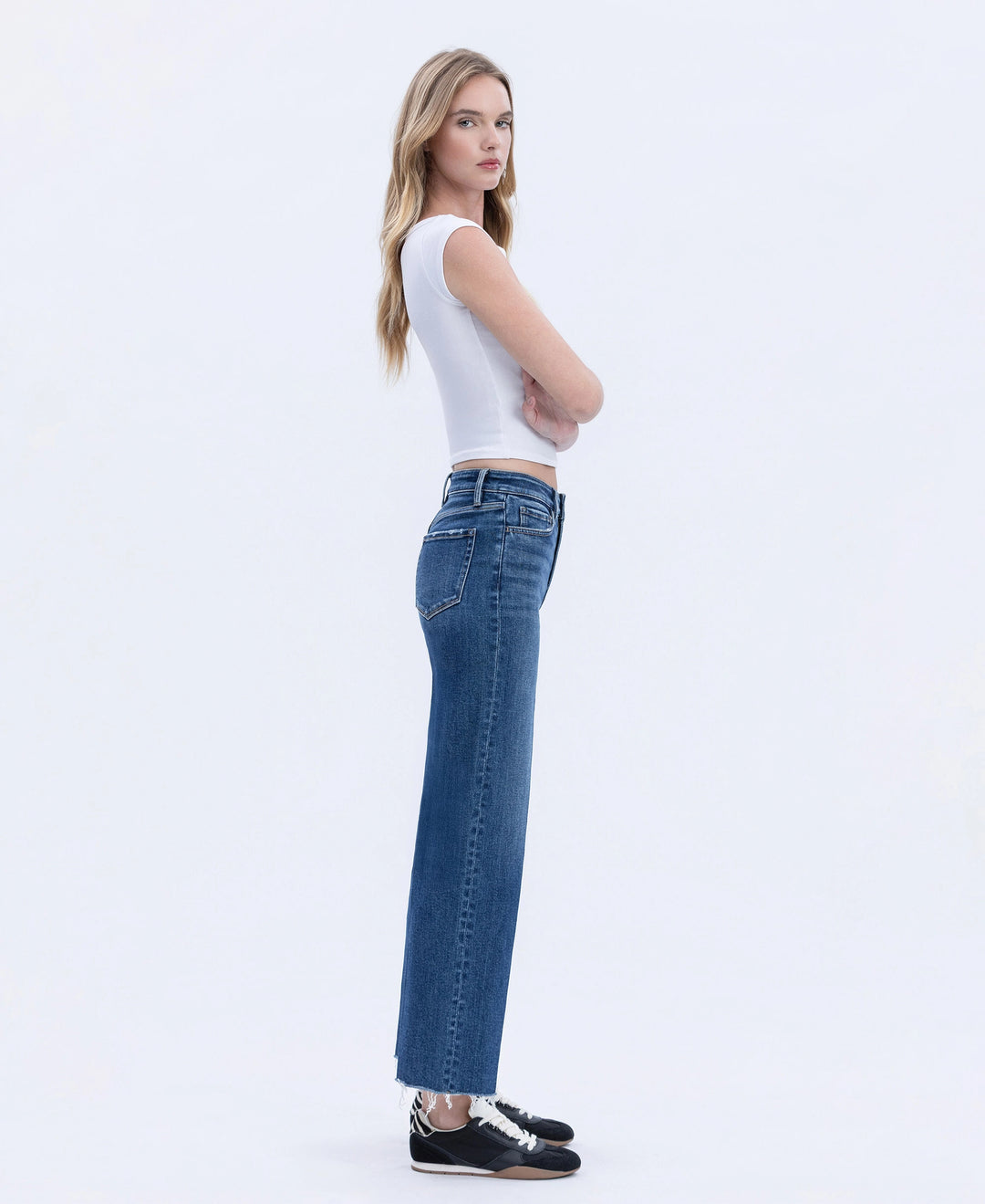 High Rise Trouser Press Wide Leg Jeans