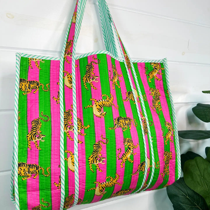 Pink/Green Tiger Quilted Tote