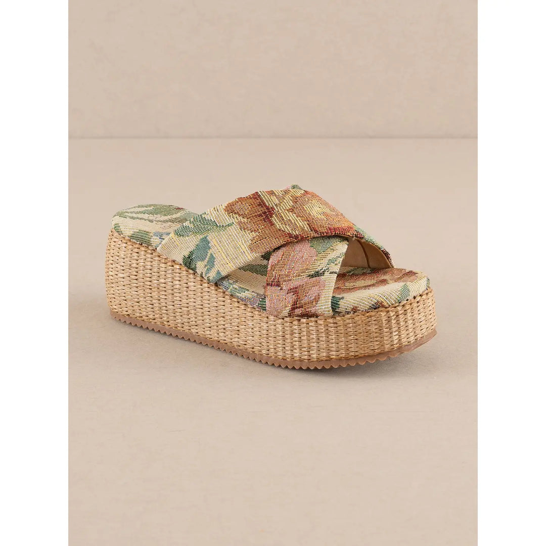 The Fresno | Floral Raffia Platform Sandal