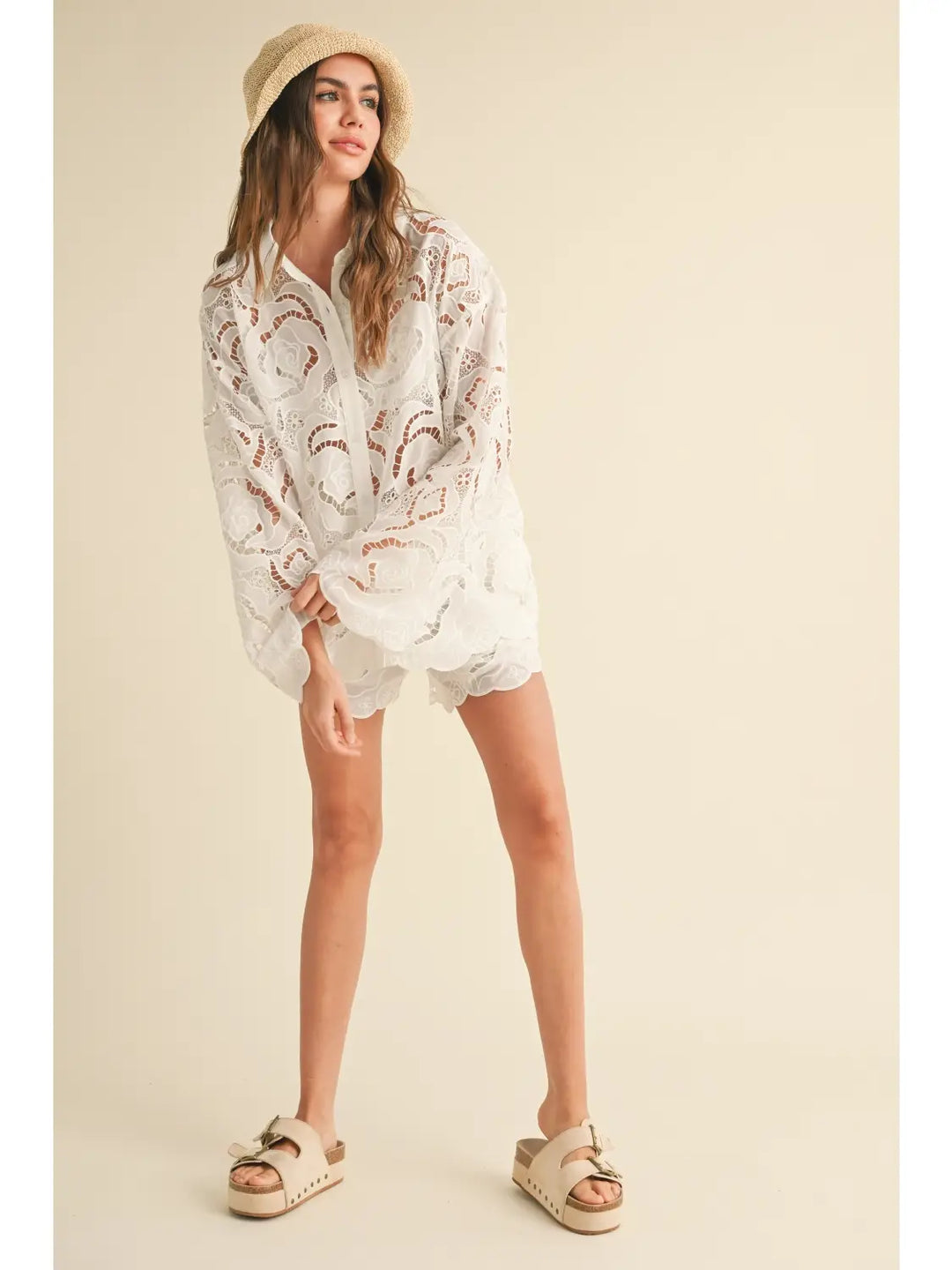 Floral Eyelet Pattern Shorts