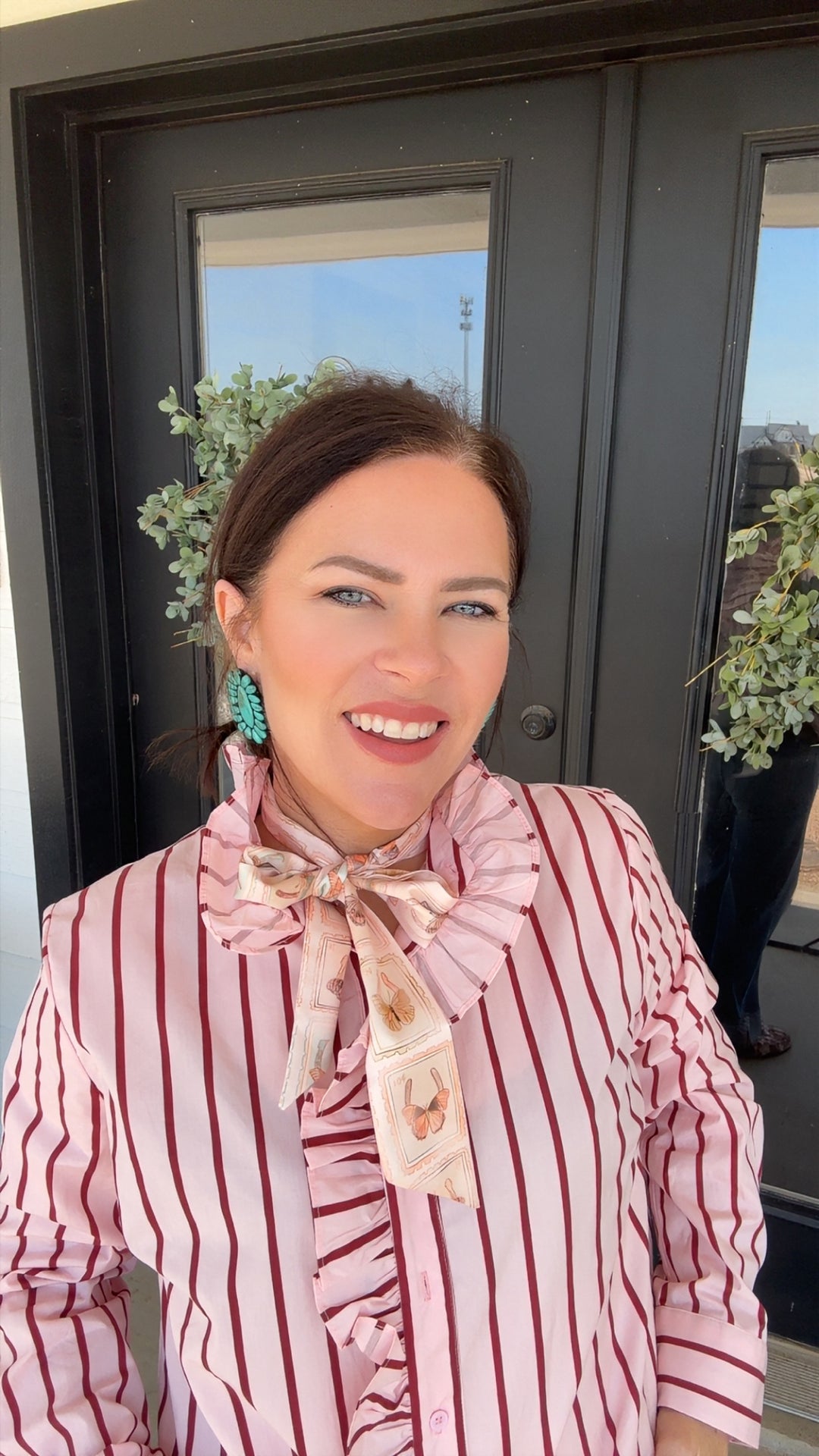 Ruffled Stripe Button-Up Shirt