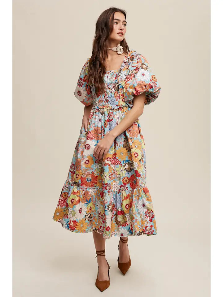 Vintage Floral Midi Dress
